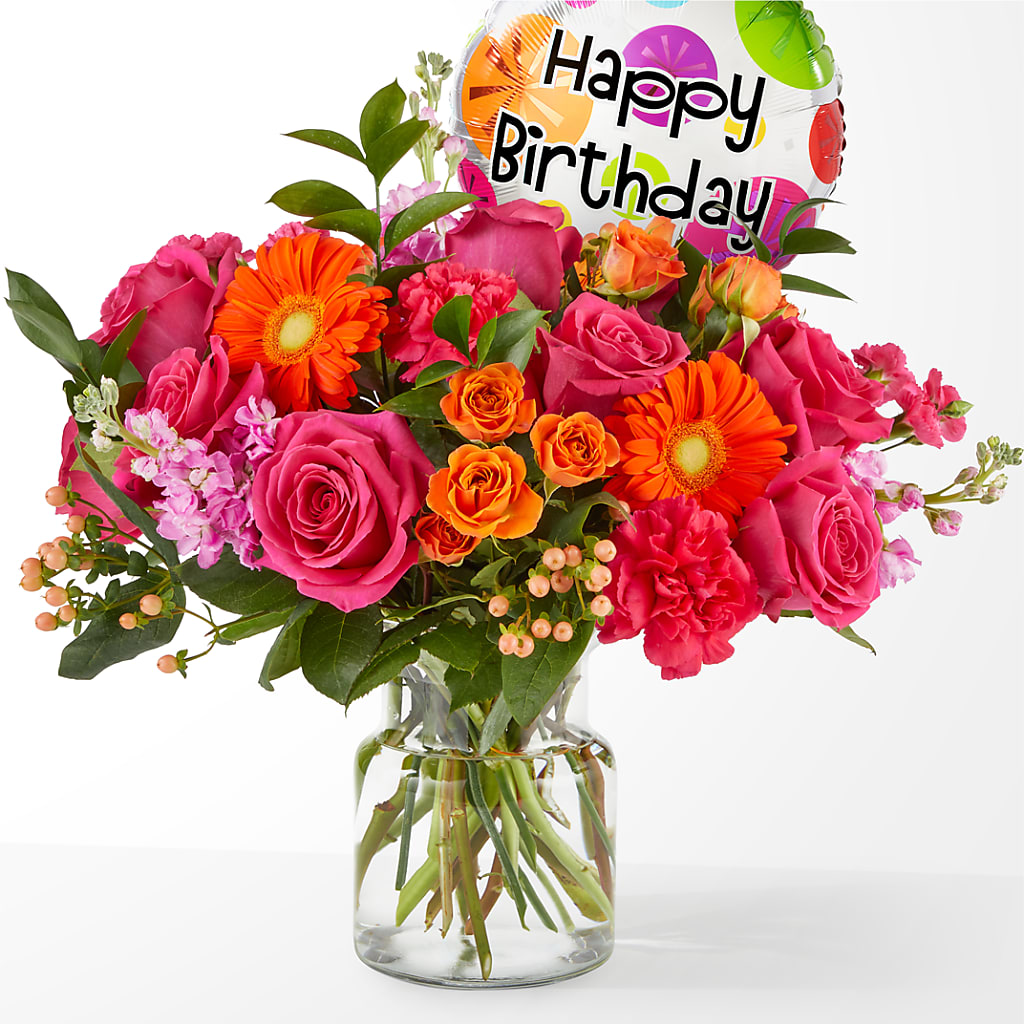 Fiesta Bouquet with Birthday Balloon – FLOWER HOUSE PLANTS & BLOOMS, Willowick OH